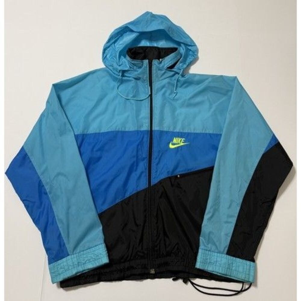 Vintage 80s 90s Nike Grey Tag Windbreaker Jacket L Colorblock Packable Hide Hood
